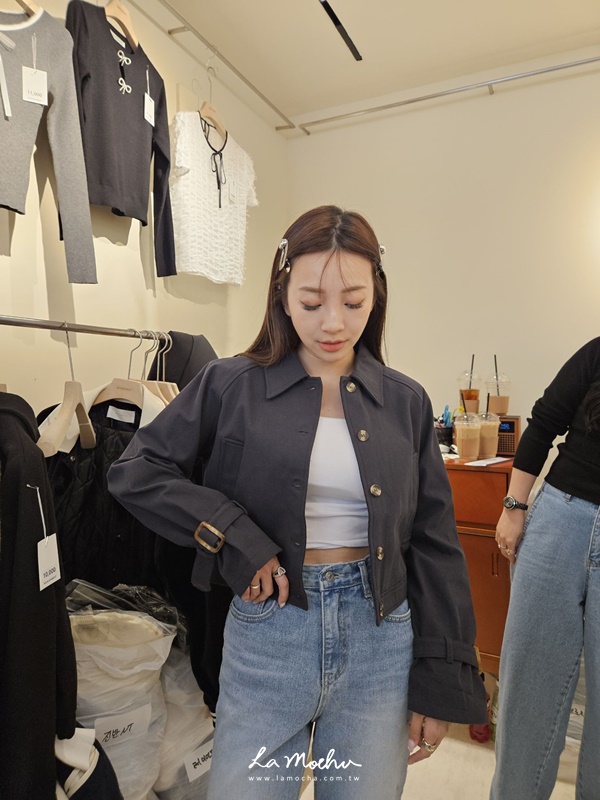 (限量商品)木紋排釦風衣外套